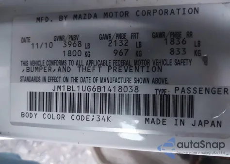 2011 Mazda Mazda3 I Sport z USA, uszkodzony, nr VIN JM1BL1UG6B1418038